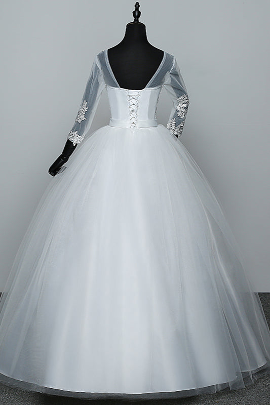 Gorgeous Jewel Tulle Lace Gown with 3/4 Applique Sleeves