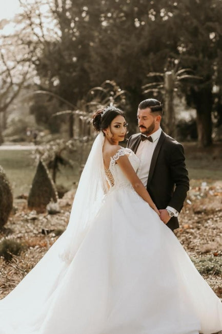 Ball Gown Off-Shoulder White Garden Wedding Dress, Elegant Choice