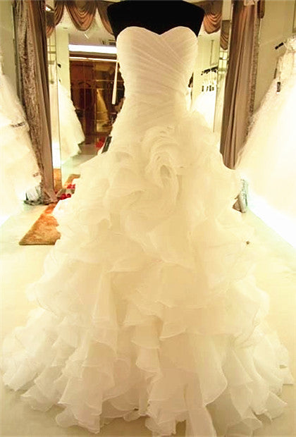 High-Quality Tiered Ruffless Wedding Dress with Long Train Organza