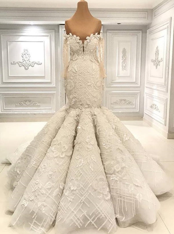 Beautiful Ivory Mermaid Sweetheart Lace Bridal Wedding Gown