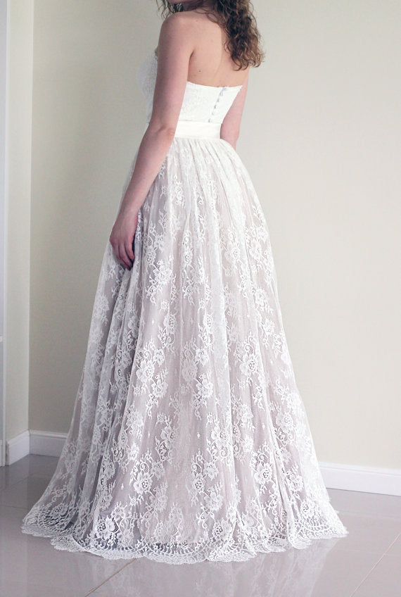 Simple Sweetheart Lace A-line Dress, Sash Sleeveless, Long Gown