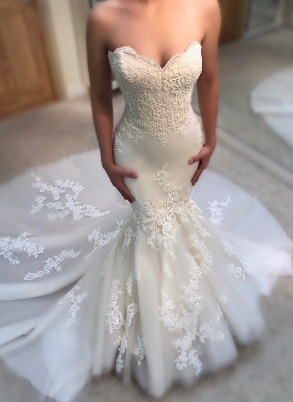 Classic Summer Mermaid Wedding Dress Sweetheart Neck Applique Gown