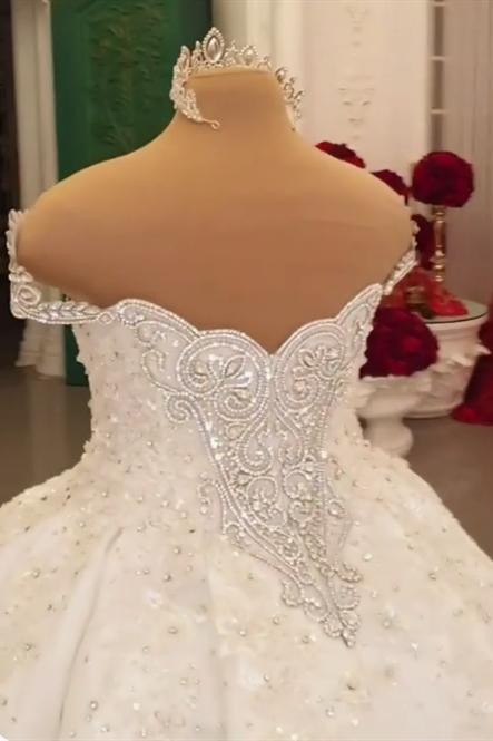 Luxurious Sparkle Beaded Gown, Extreme Train Wedding Dress