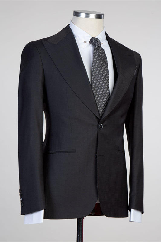 Simple Black Peaked Lapel Fashion Slim Fit Formal Suit