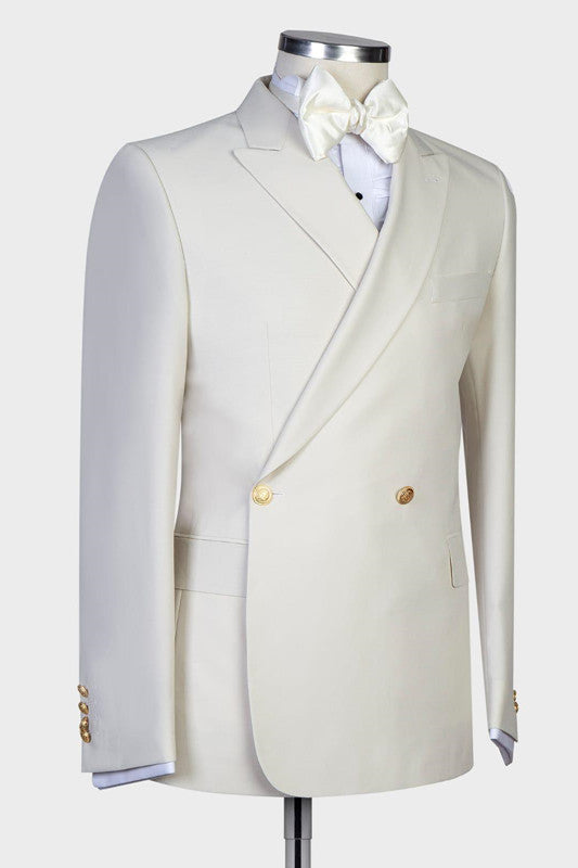 New White Peaked Lapel Slim Fit Men's Wedding Suit