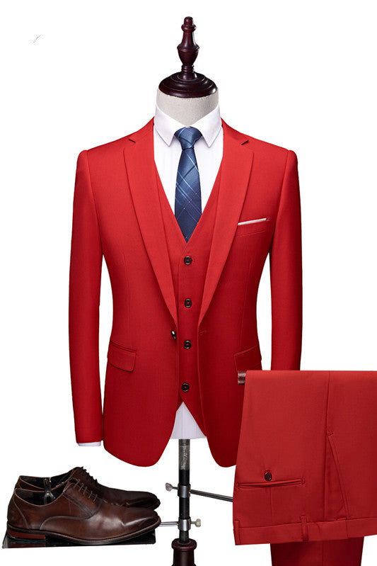 Red Fashion Notched Lapel Tuxedo, Bespoke Three-Piece Set