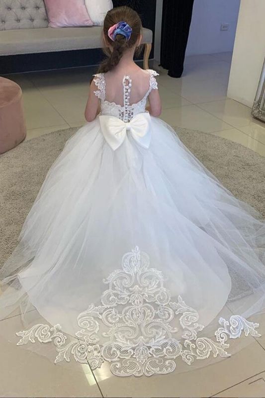 White Lovely Flower Girl Dress in Tulle with Lace