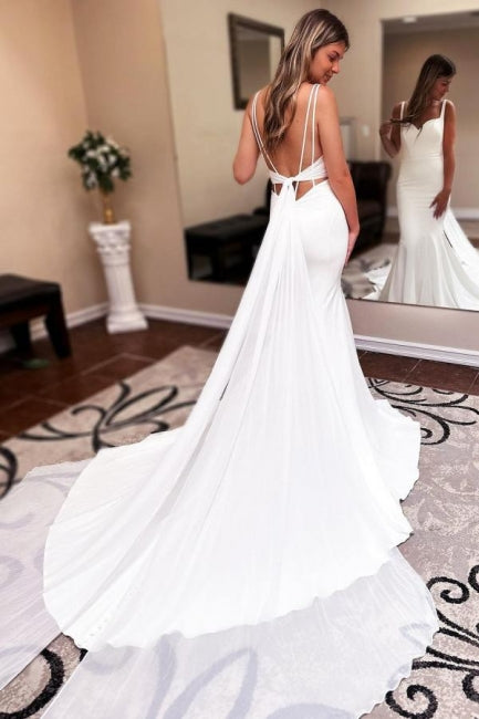 Sweetheart Long Mermaid Sleeveless Stain Wedding Dress Ruffles