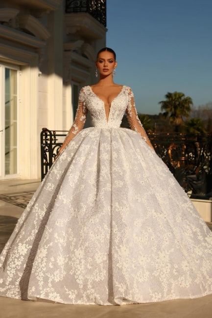 Refined Sweetheart Ball Gown 3/4 Sleeves Wedding Dress