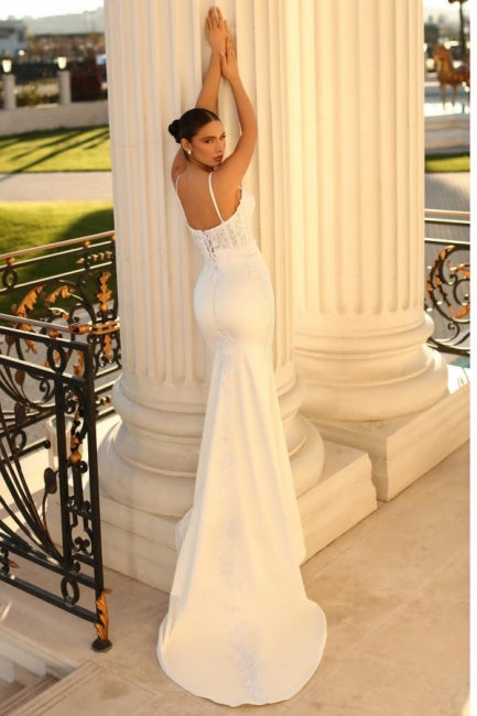 Simple Mermaid Satin Wedding Dress Adorned with Lace