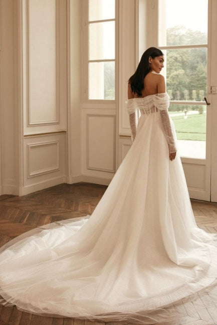 Luxury Off-the-Shoulder A-Line Wedding Dress with Sequins