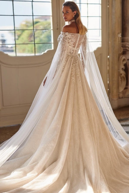 Exquisite Off-the-Shoulder Long Sleeves Lace Wedding Dress