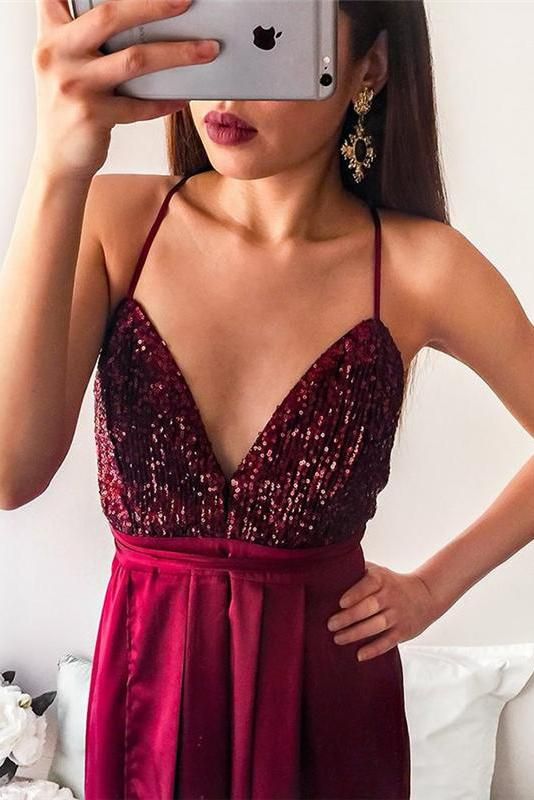 Shining Sequins Applique Halter Prom Dress, Mermaid Style with Side Slit