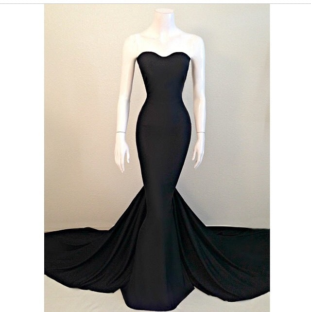 Sweetheart Black Trumpet Evening Dress, New Arrival & Court Train