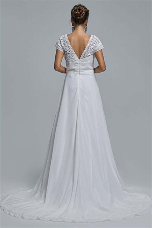 Chiffon A-Line Portrait V-Neck Applique Floor-Length Sleeveless Wedding Cover