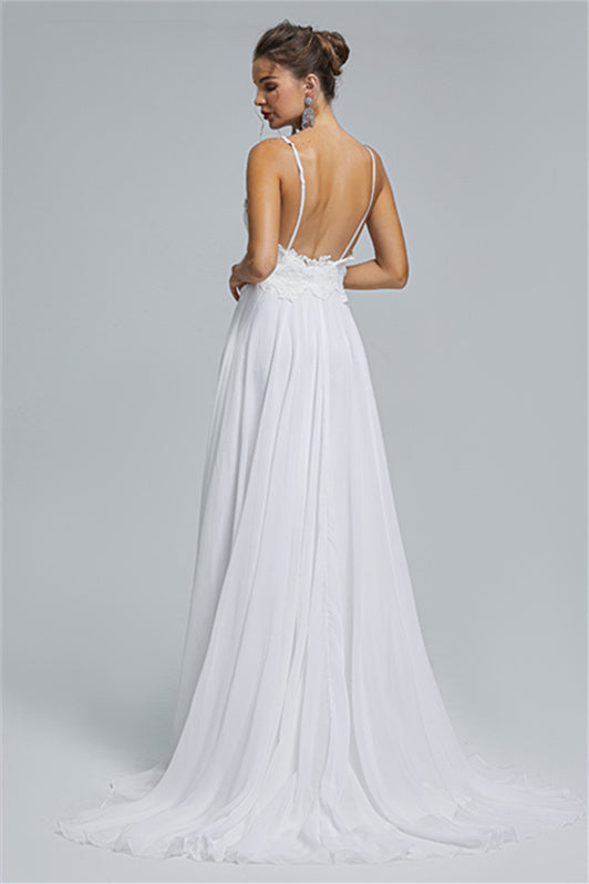 Tulle A-Line Sheer Straps Sweetheart Applique Floor-Length Sleeveless Wedding