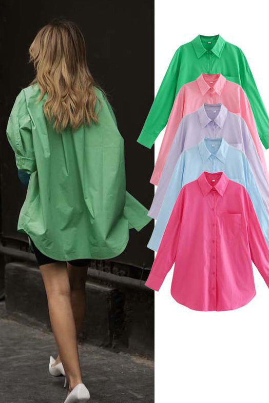 Chic Pink Long Sleeve Button-Up Shirt for Women