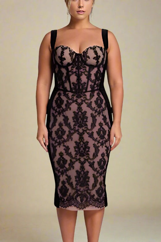 Genevieve Lace Midi Dress in Classic Black