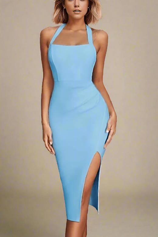 Eliza Sky Blue Bodycon Midi Dress for Women