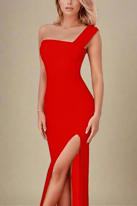 Selene Lipstick Red Bodycon Midi Dress for Women