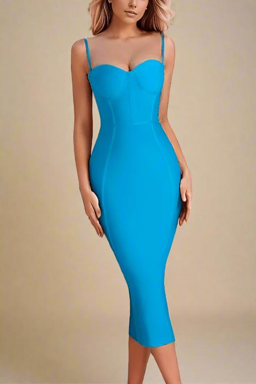 Lina Sky Blue Bandage Midi Dress for Women