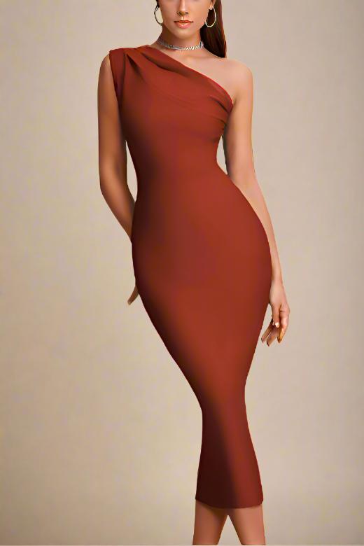 Ally Tan Brown Bodycon Midi Dress for Women