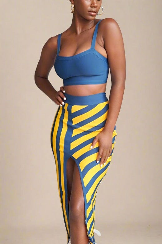 Nadia Bandage Crop Top and Midi Skirt Set in Royal Blue