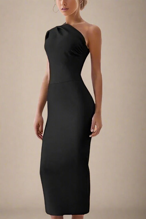 Ally Bodycon Midi Dress in Classic Black for a Flattering and Sleek Silhouette