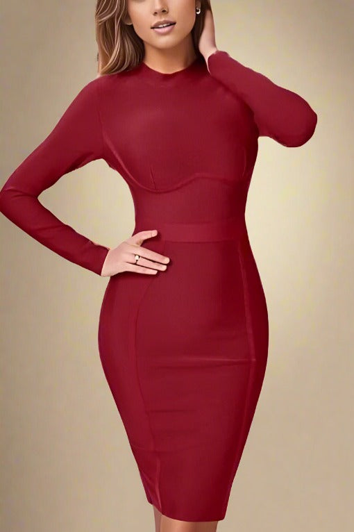 Dee Red Wine Long Sleeve Bandage Dress