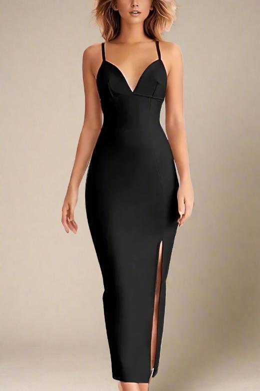 Milan Classic Black Bandage Midi Dress