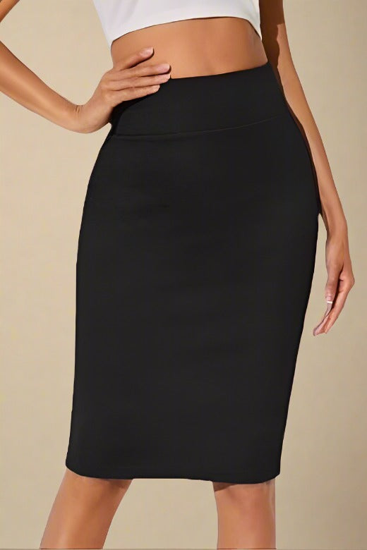 Pencil Classic Black High Waist Bandage Knee Length Skirt