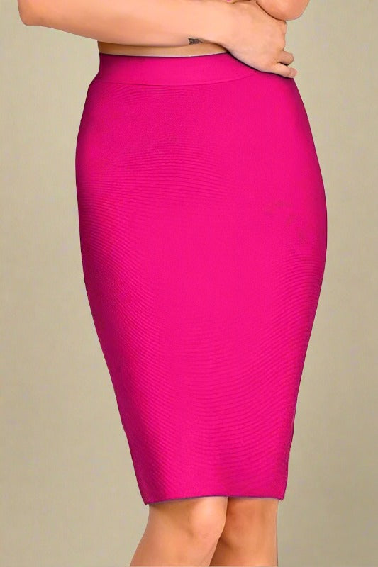 Pencil Hot Pink High Waist Bandage Knee Length Skirt