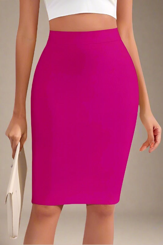 Pencil Magenta Pink High Waist Bandage Knee Length Skirt