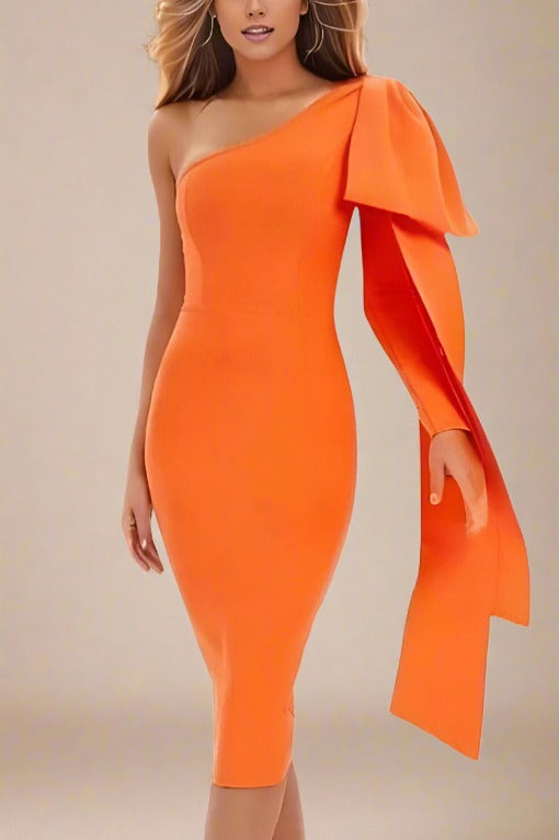 Lela Long Sleeve Bandage Midi Dress in Apricot Orange for a Warm and Inviting Hue