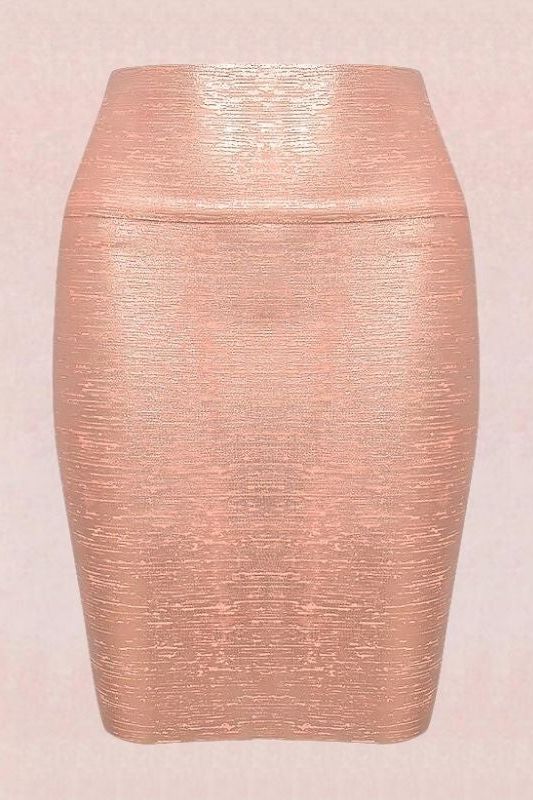 Pencil High Waist Bandage Metallic Mini Skirt in Baby Pink for a Sweet and Sparkly Style