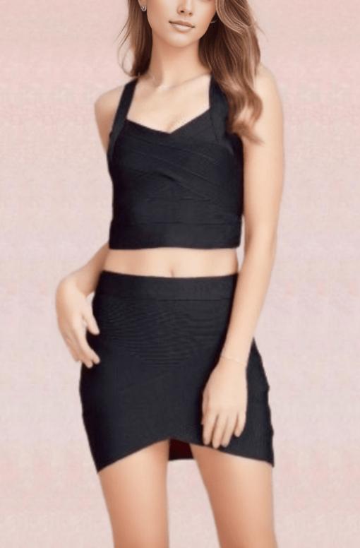 Jay Bandage Crop Top and Mini Skirt Set in Classic Black for a Versatile and Chic Ensemble