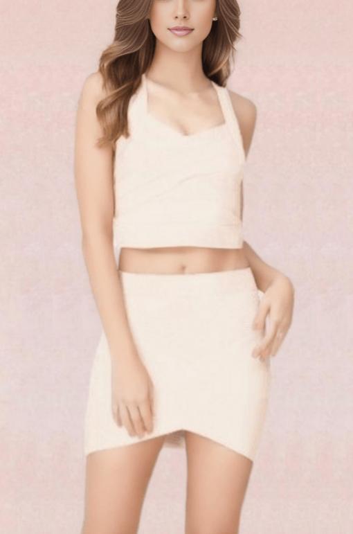 Jay Bandage Crop Top and Mini Skirt Set in Cream for a Light and Neutral Hue