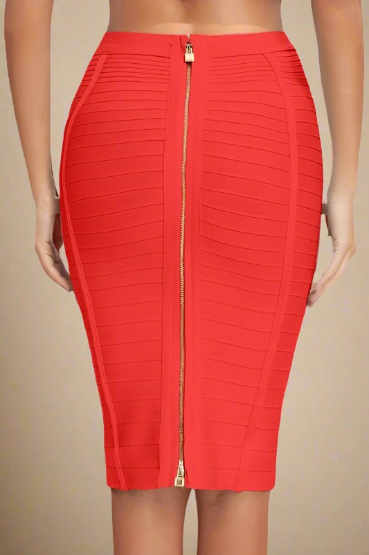 Pencil High Waist Bandage Knee Length Knitted Skirt in Lipstick Red for a Bold and Stylish Addition