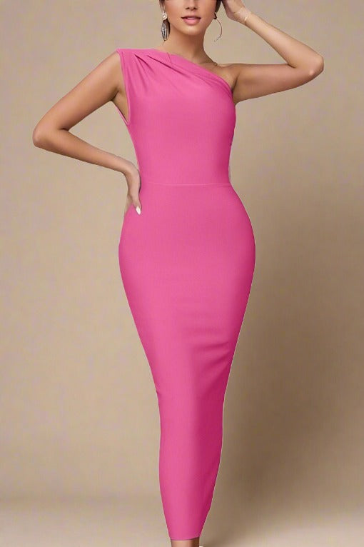 Ally Bodycon Midi Dress in Hot Pink for a Vibrant and Playful Appearance