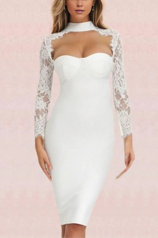 Kailey Long Sleeve Bandage Dress in Pearl White for a Clean and Crisp Appearance