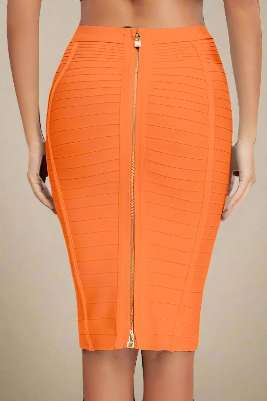 Pencil High Waist Bandage Knee Length Knitted Skirt in Apricot Orange for a Warm and Welcoming Hue