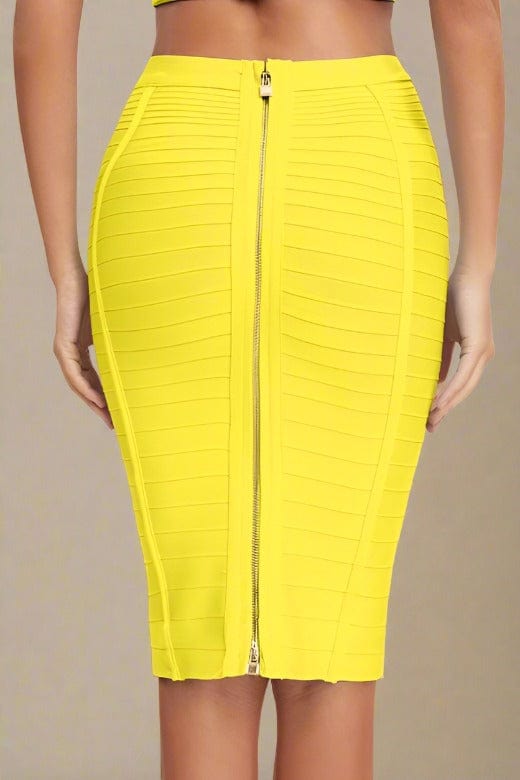 Pencil High Waist Bandage Knee Length Knitted Skirt in Sun Yellow for a Bright and Cheerful Vibe