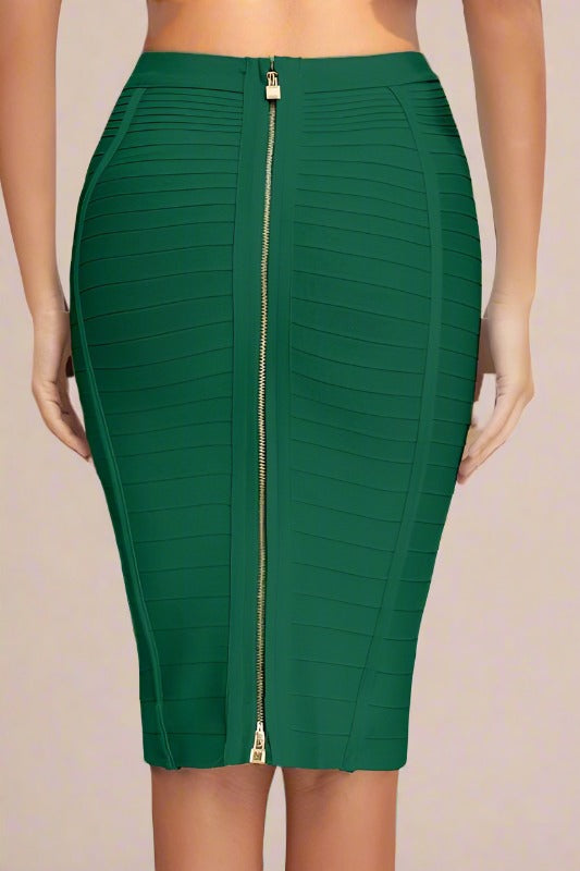 Pencil High Waist Bandage Knee Length Knitted Skirt in Emerald Green for a Rich and Lush Hue