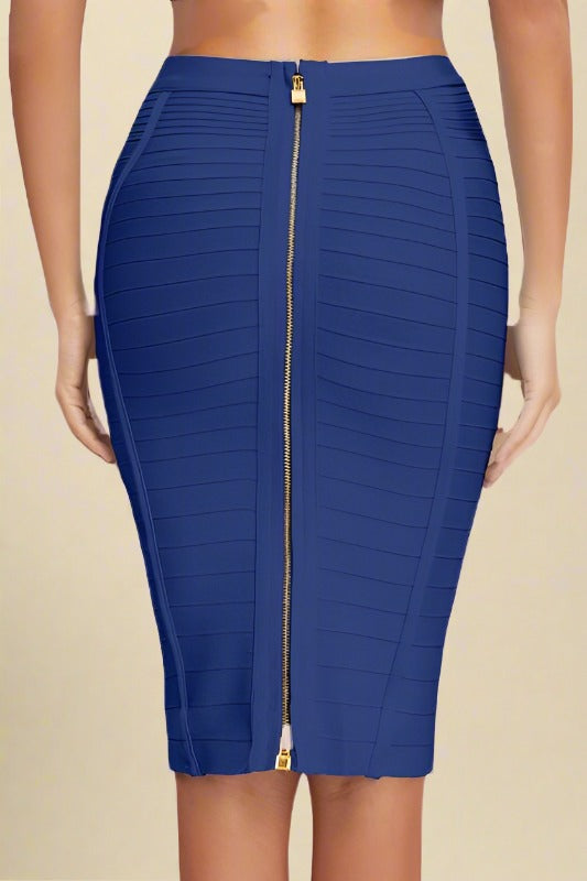 Pencil High Waist Bandage Knee Length Knitted Skirt in Navy Blue for a Deep and Elegant Hue