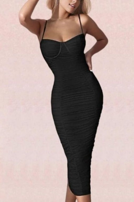 Chance Bodycon Wrap Midi Dress in Classic Black for a Timeless and Elegant Design