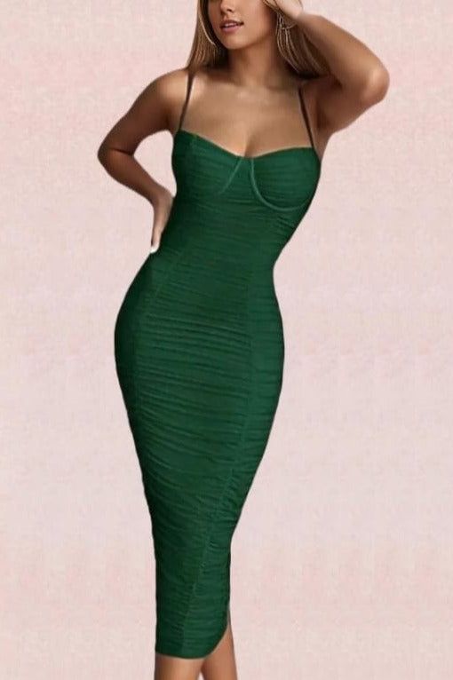 Chance Bodycon Wrap Midi Dress in Emerald Green for a Lush and Luxurious Style