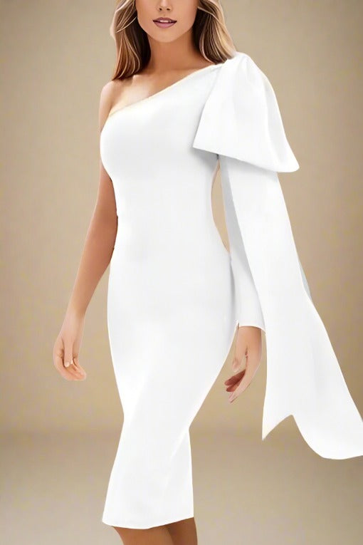 Lela Long Sleeve Bandage Midi Dress in Pearl White for a Clean and Radiant Glow