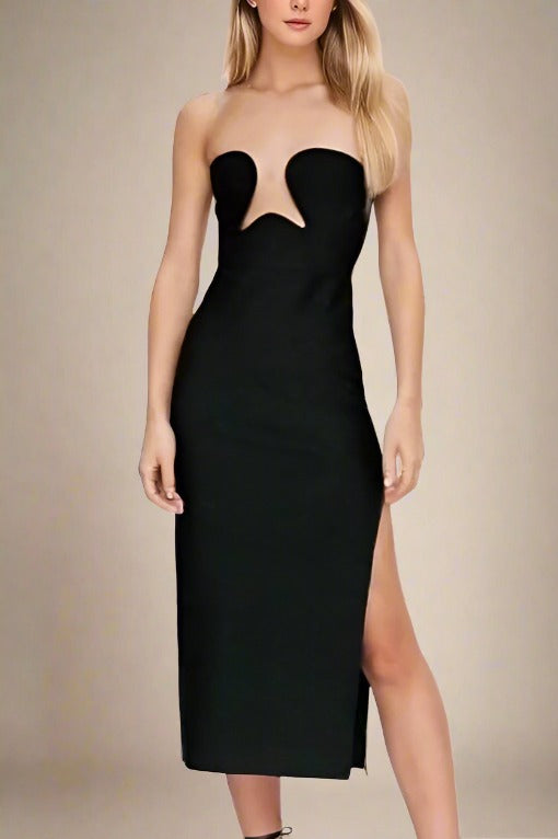 Mika Bodycon Midi Dress in Classic Black for a Sleek and Refined Fit