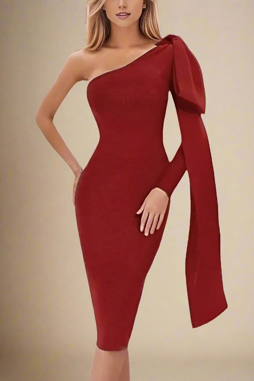 Lela Long Sleeve Bandage Midi Dress in Lipstick Red for a Bold and Glamorous Look