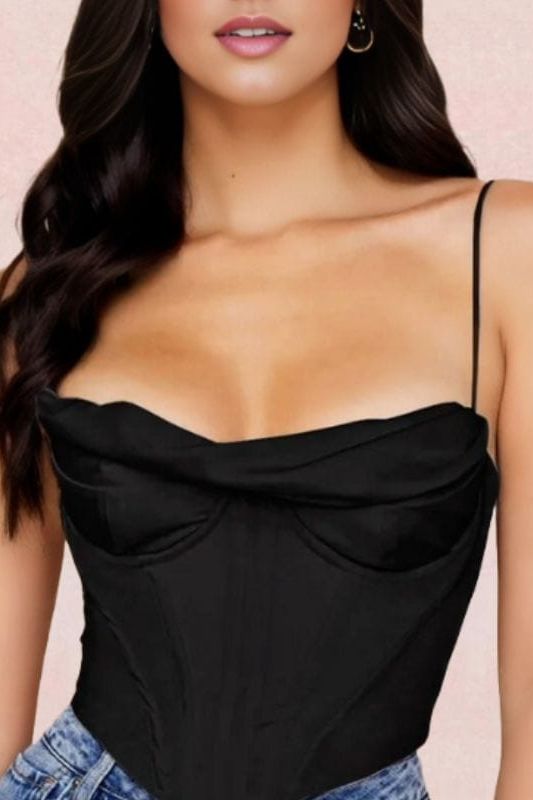 Indi Corset Crop Top in Classic Black for a Sleek and Edgy Style